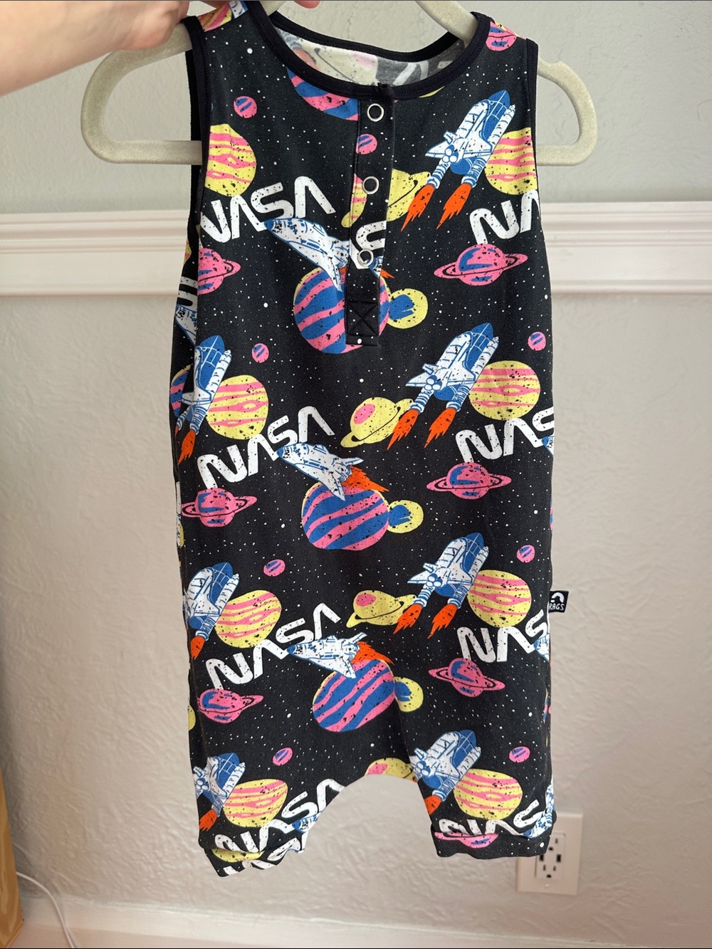 Black Kids Space Rocket Romper with Colorful Planet Print